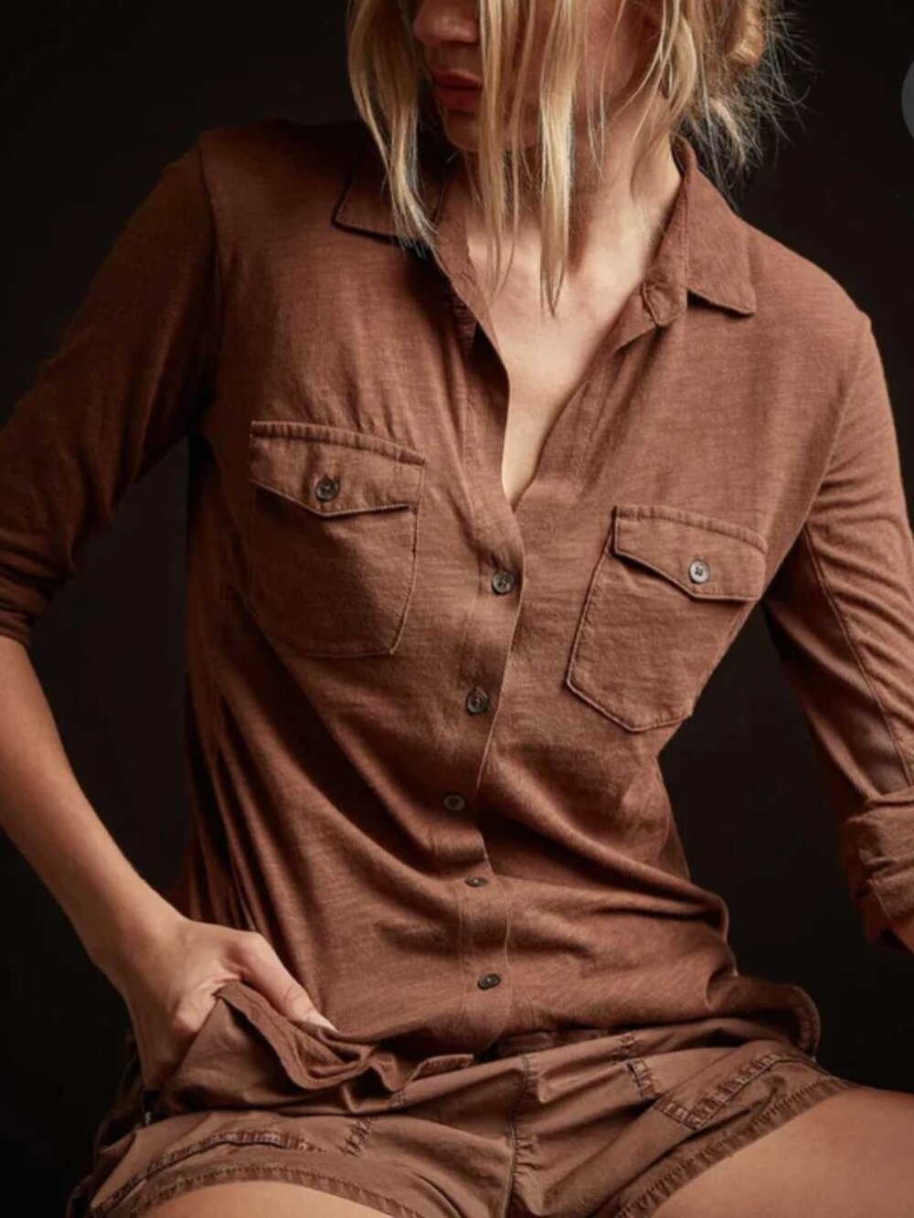 James Perse Slub Side Panel Shirt - Brown - Like new!